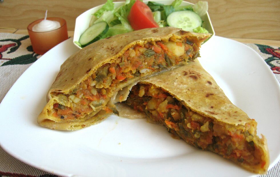 A roti at Pam's Roti Caribbean restaurant in Toronto.