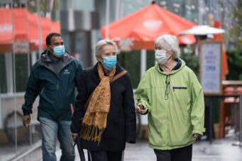 A photo of people wearing masks during the COVID19 pandemic in Toronto in October 2020