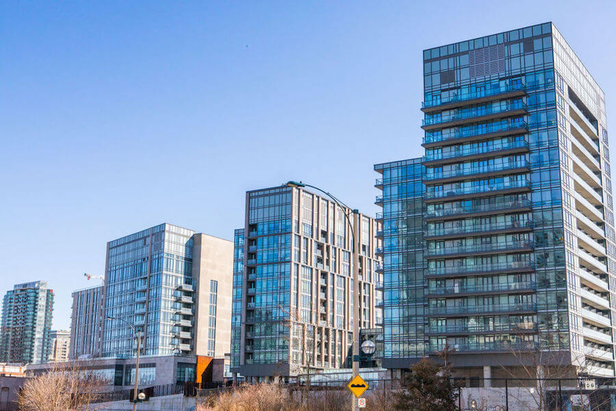 A photo of four condo buildings in Toronto
