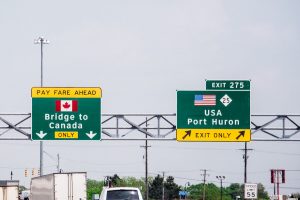 Signs pointing to Canadian border entry point at Port Huron