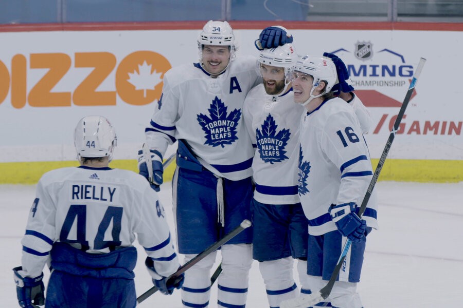 A still of the 2020-21 Toronto Maple Leafs from the Amazon Prime Video series All Or Nothing.