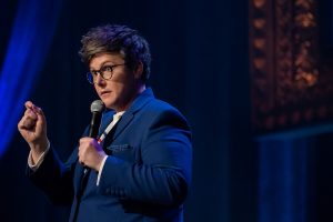 Hannah Gadsby on stage in her Douglas show