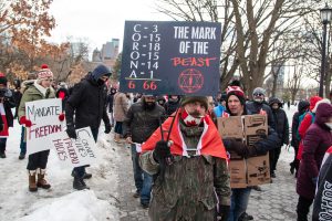 Despite rumours that members of the ‘freedom convoy’ were relocating to Toronto, no trucks arrived in the city prior to the weekly anti-vaccine protest at Queens Park, February 12, 2022.