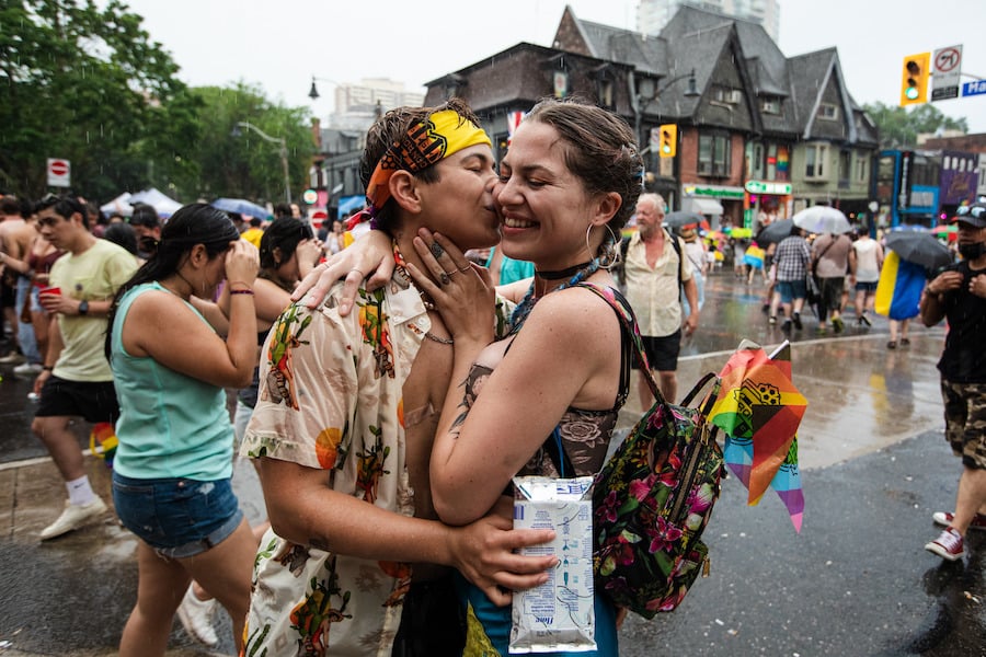 Rain interrupts the Pride parade in Toronto, 2022