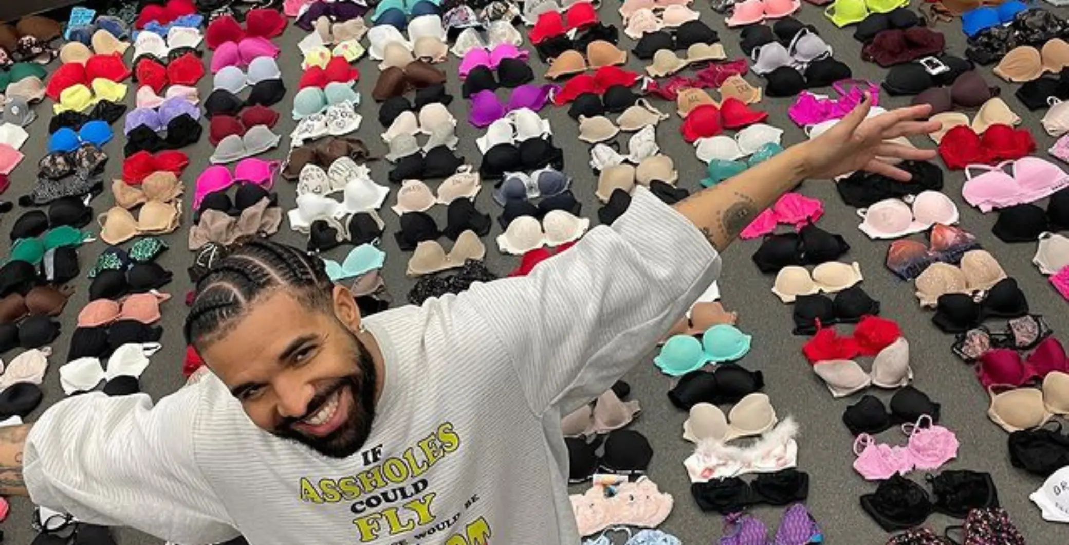 Drake showed off his massive bra collection courtesy of his fans