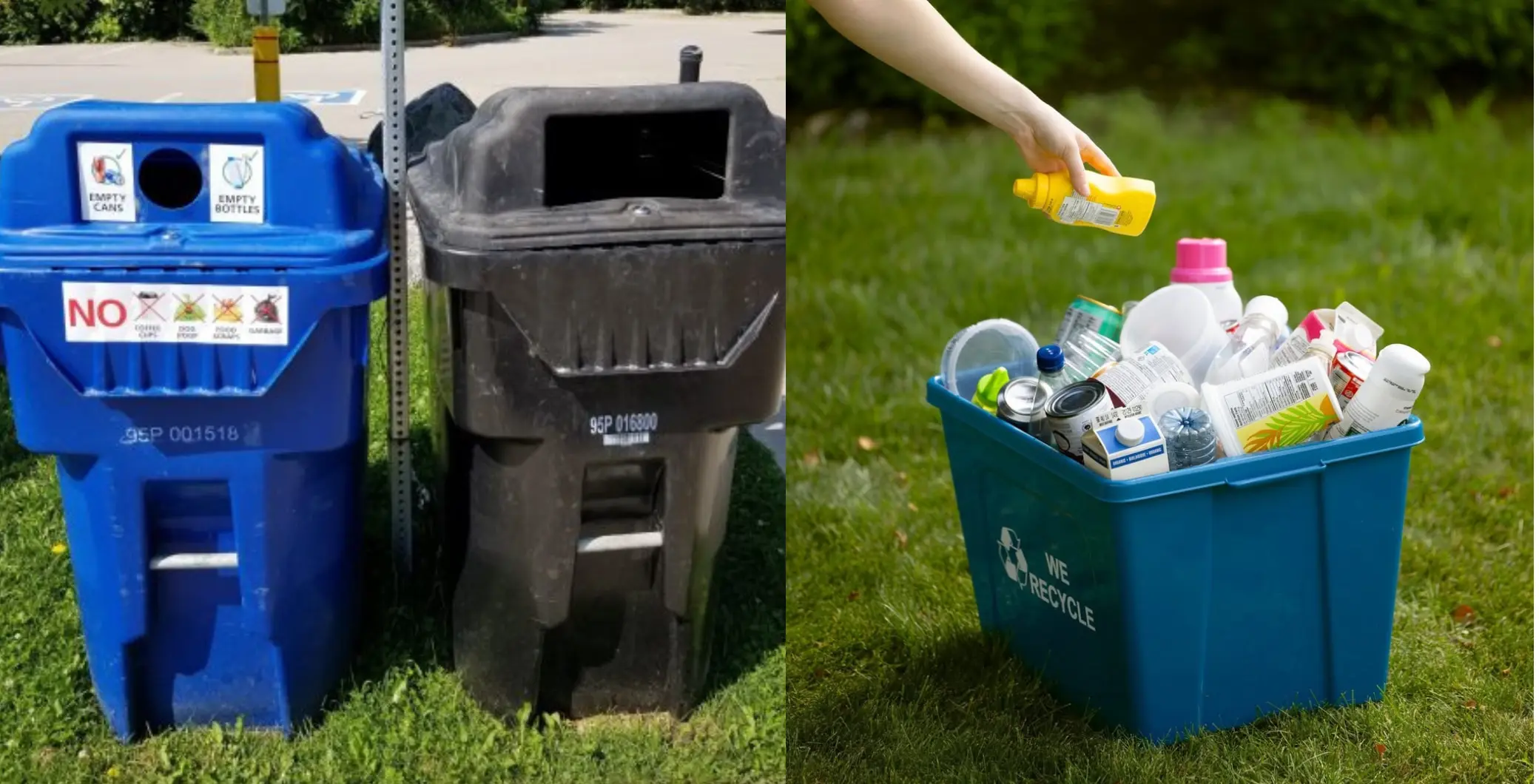 Recycling curbside waste and plastic trash bin for waste segregation and disposal.