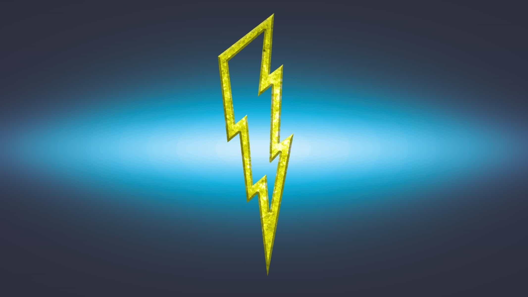 Bright yellow lightning bolt icon on a dark background with a blue glow, representing electricity and energy concepts for Toronto and Ontario.