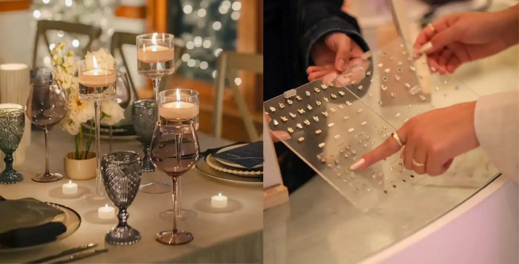 Elegant dinner table setup with candles and floral arrangements, perfect for special occasions in Toronto.