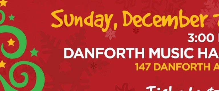 Festive holiday event poster in Toronto advertising Danforth Music Hall Christmas concert on Sunday, December 3rd.