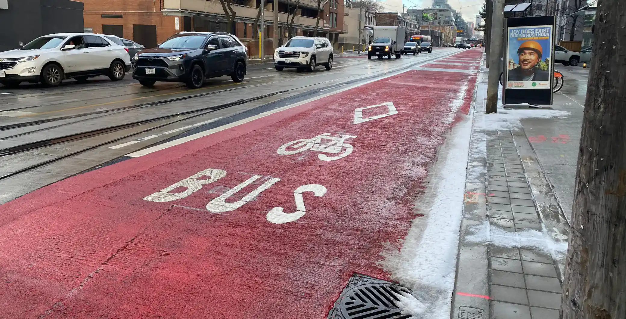 Toronto warns drivers of fines and demerit points for misusing new red transit lanes on Dufferin and Bathurst streets.