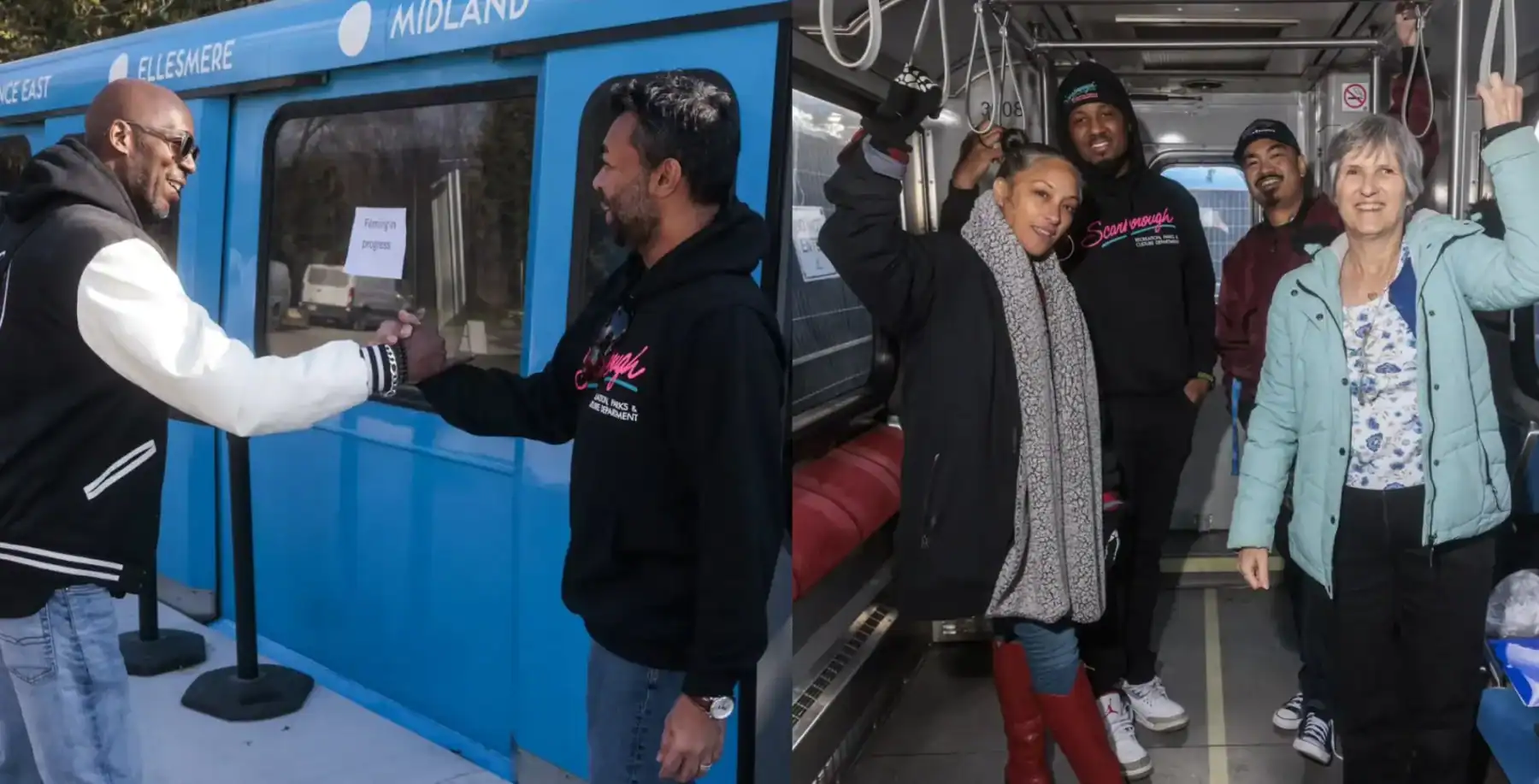Diverse group of people enjoying Toronto transit, casual outdoor scene, urban transportation, multicultural community, Toronto public transit, city life in Toronto, NOW Toronto.