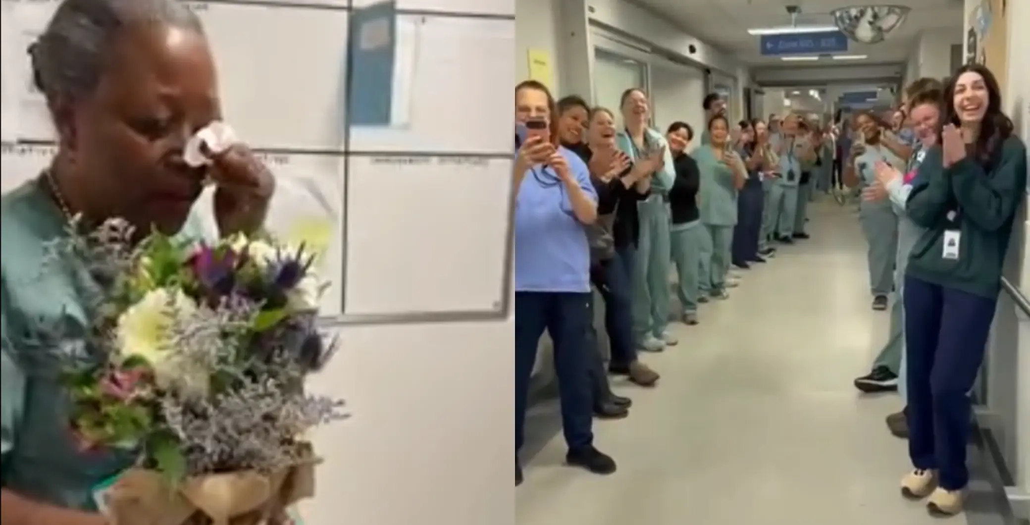 An emergency nurse at a Toronto hospital was given her flowers, literally, as she retired following more than three decades of service.