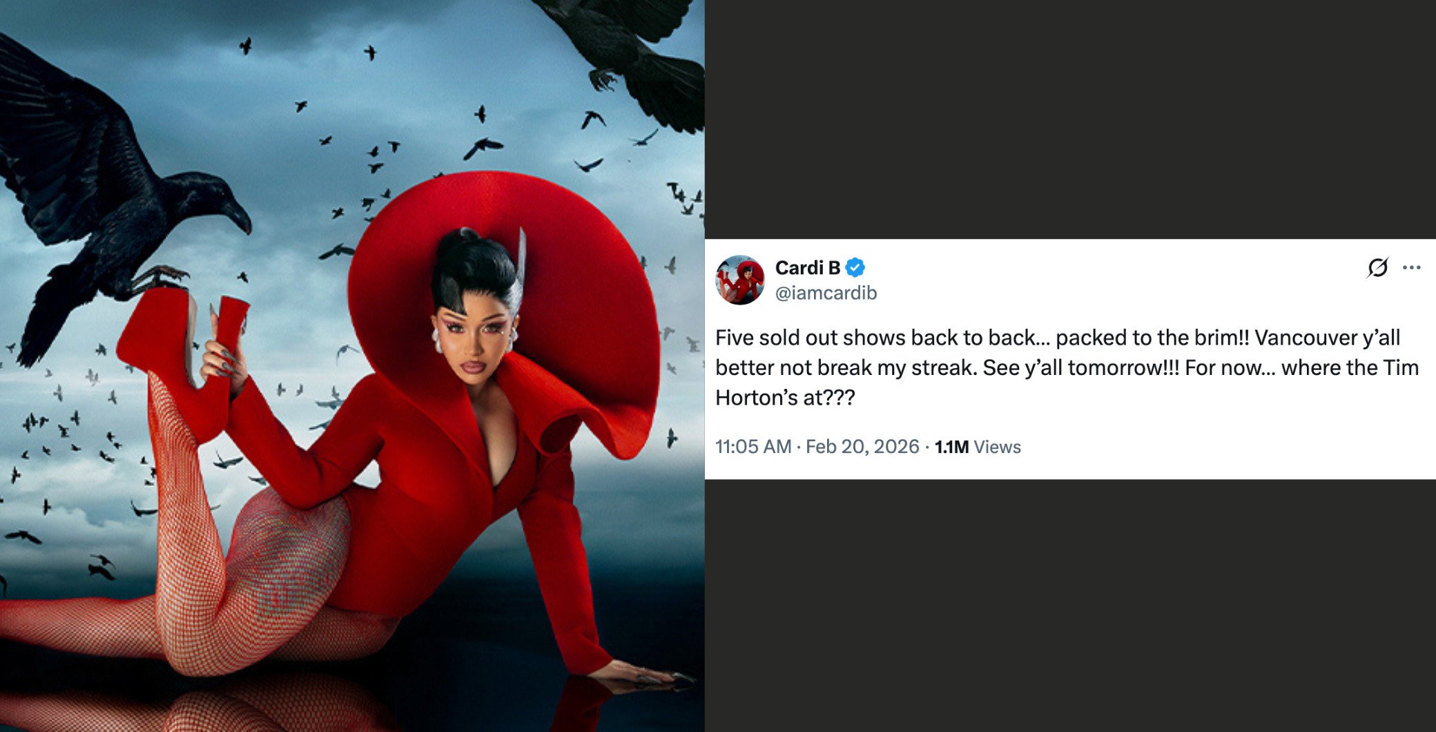 Cardi B calls out Tim Hortons ahead of Vancouver show and fans are loving it