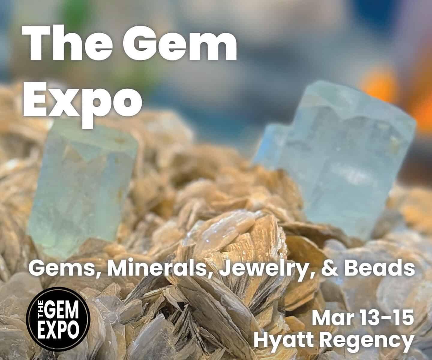 Bright blue gemstones and mineral specimens at The Gem Expo in Toronto.