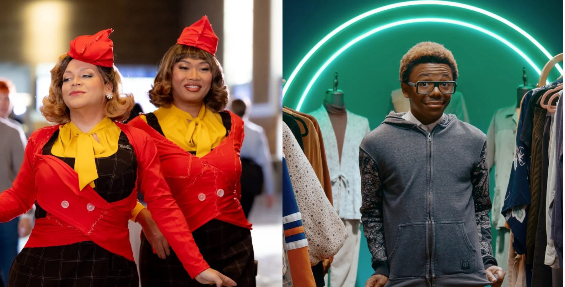 Two women dressed as classic fast-food characters, smiling and engaging with visitors at a NOW Toronto event, showcasing entertainment and community engagement.