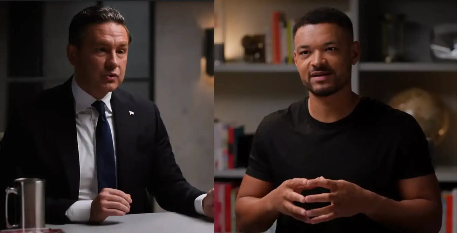 Pierre Poilievre speaking during an interview on ‘The Diary Of A CEO’ about his personal journey and political career, with a focus on Canadian politics and leadership.