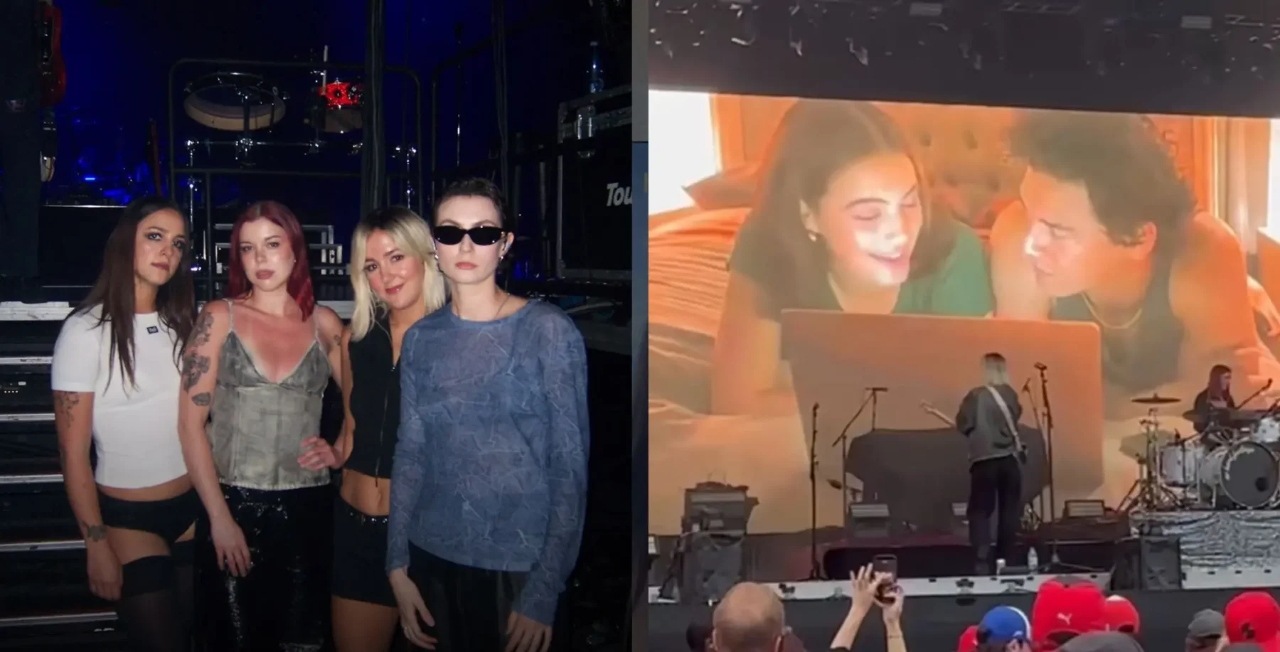 A lively group of four women posing together at a social event, with a stage and musical performance in the background, showcasing Toronto's vibrant entertainment scene.