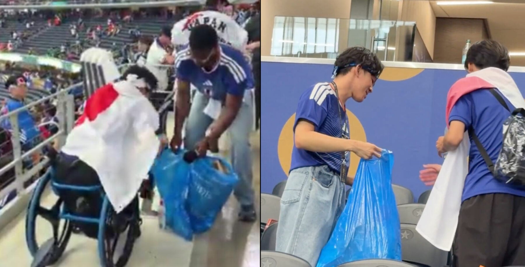 Japanese fans captured cleaning up after the game against Netherlands in Arlington, Dallas, United States of America. (Courtesy: @FIFA/X)