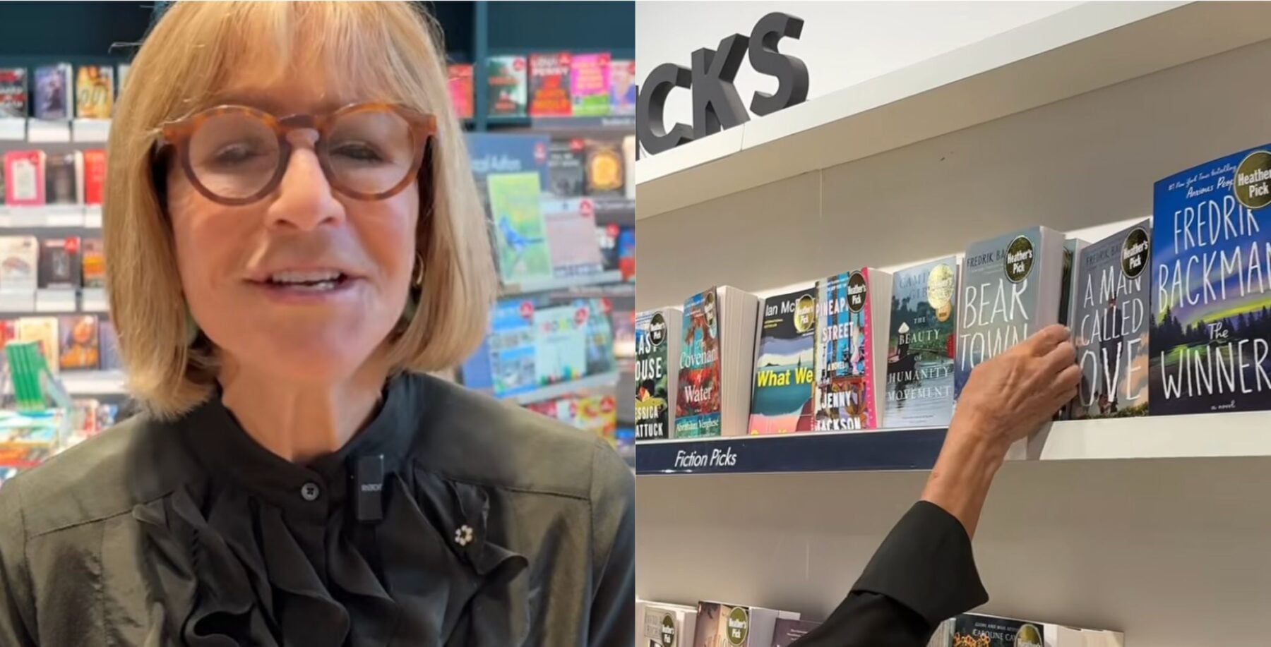 Woman browsing books at Indigo store, highlighting the promotion of free books across Canada.