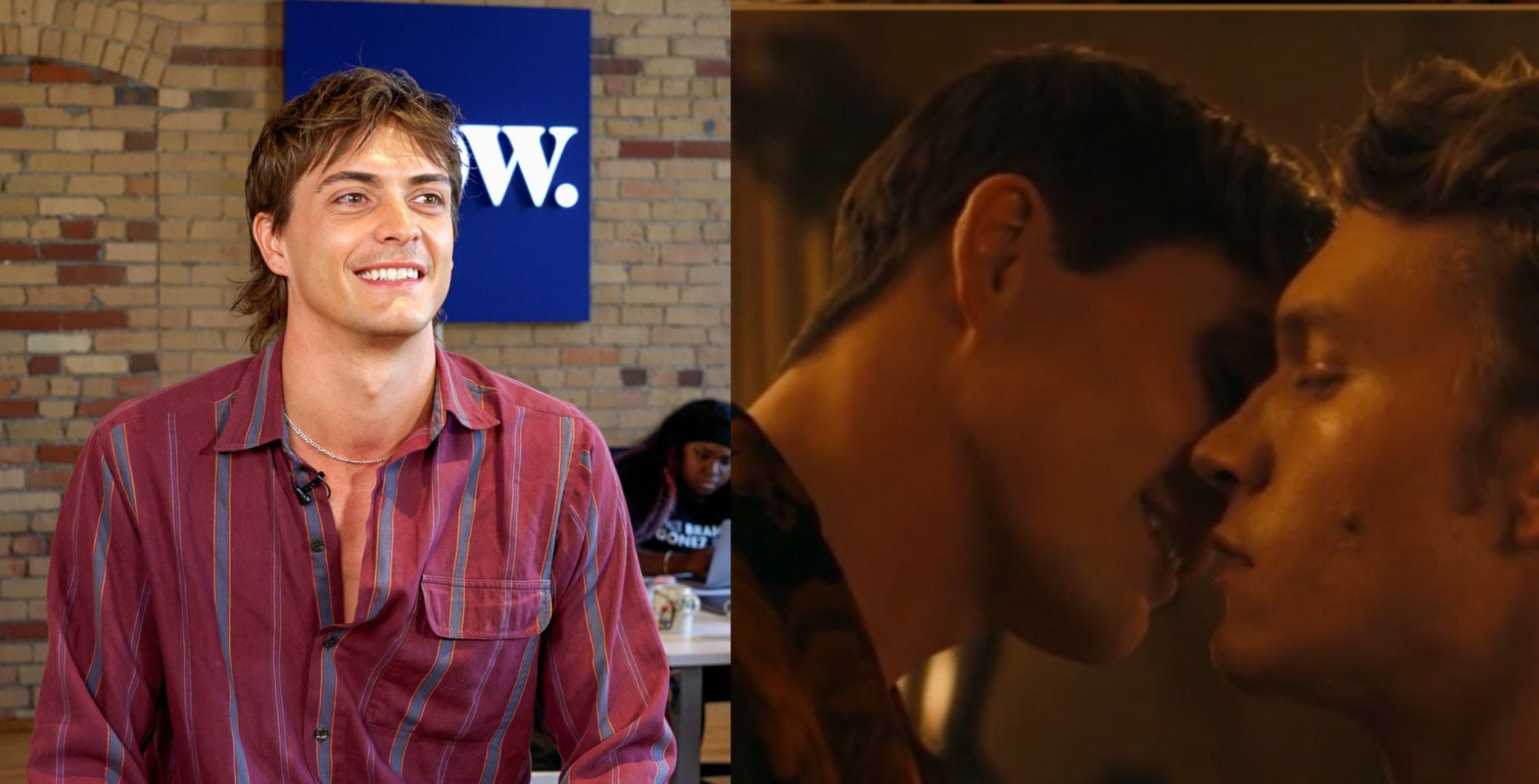 Kaden Connors from 'Heated Rivalry' smiling in a casual setting, highlighting Toronto's vibrant LGBTQ+ dating scene and celebrity culture.