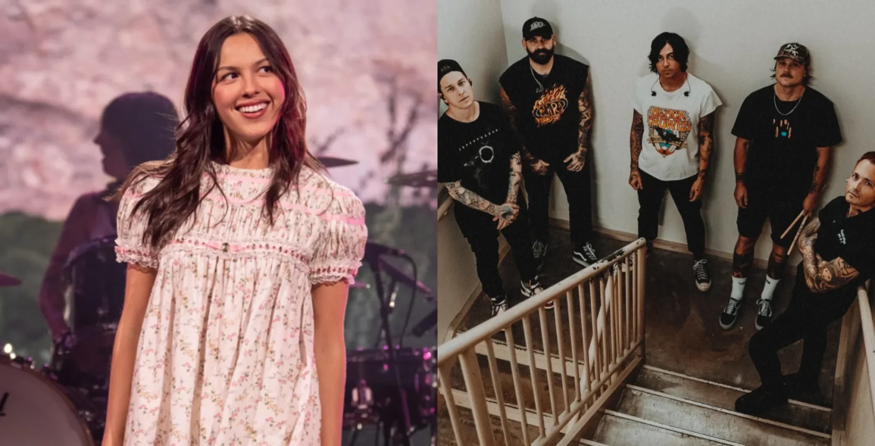 Female singer on stage in pink dress alongside band members in backstage area, promoting Toronto concerts this week.